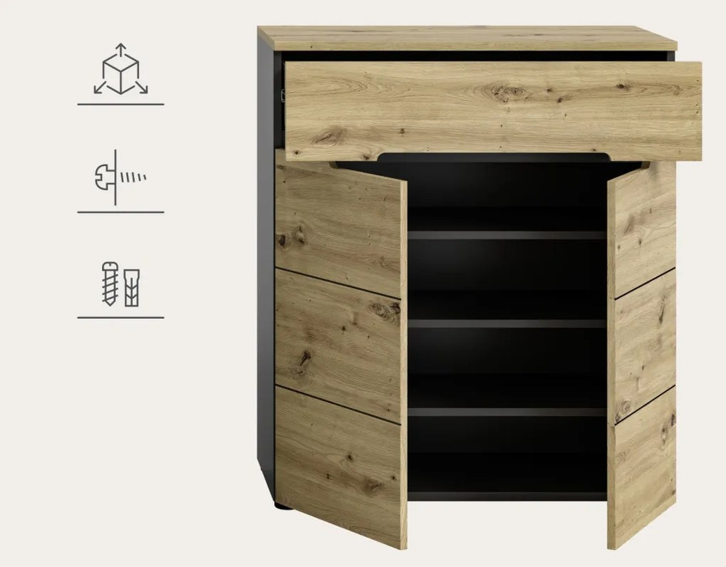 Predsieňová zostava Cano (5-dielna), šedá/dub artisan