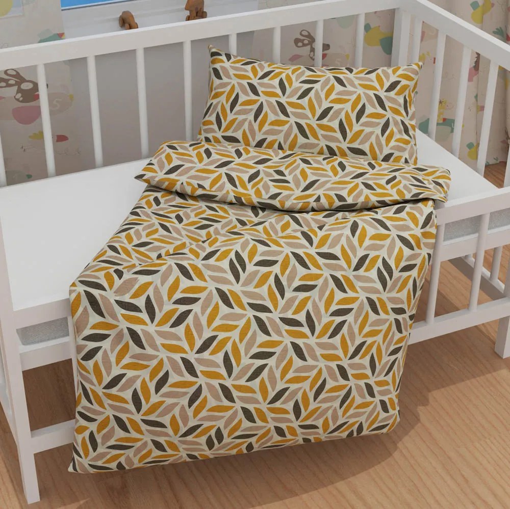 Biante Detské bavlnené posteľné obliečky do postieľky Sandra SA-423 Zlato-hnedé listy na krémovom Do postieľky 90x120 a 40x60 cm