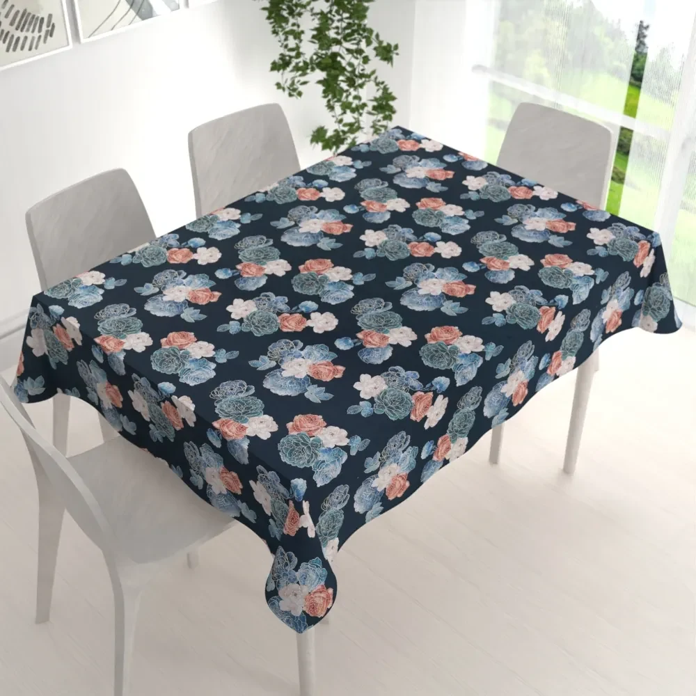 Biante Teflónový obdĺžnikový obrus TF-060 Modré a červené ruže na tmavo modrom 50x100 cm