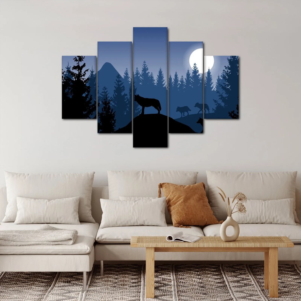 Obraz - Svorka vlkov za splnu (150x105 cm)