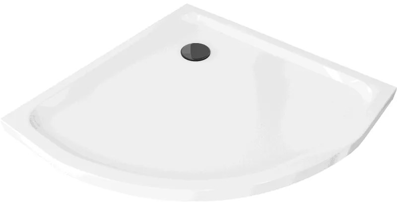 Mexen Flat, štvrťkruhová akrylátová sprchová vanička 100x100x5 cm SLIM, biela, čierny sifón, 41101010B