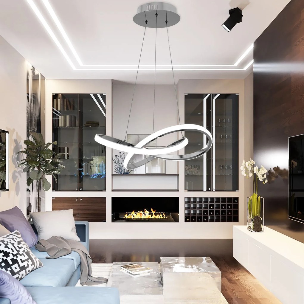Toolight - LED závesné svietodlo prsteňové + diaľkové ovládanie APP389-CP, chróm, OSW-06905