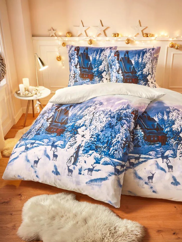 4-dielna posteľná bielizeň Zima Casamaxx modrá