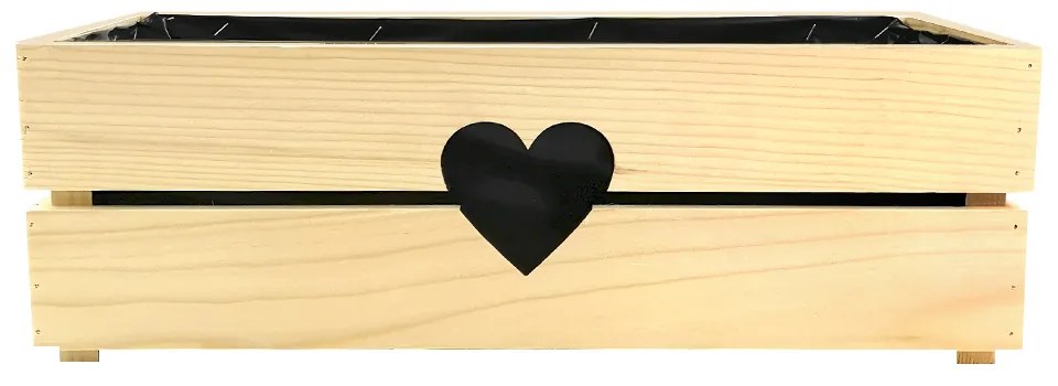 AMADEA Drevený kvetináč so srdiečkom prírodný, vo vnútri s čiernou fóliou, 52x21,5x17cm, český výrobok