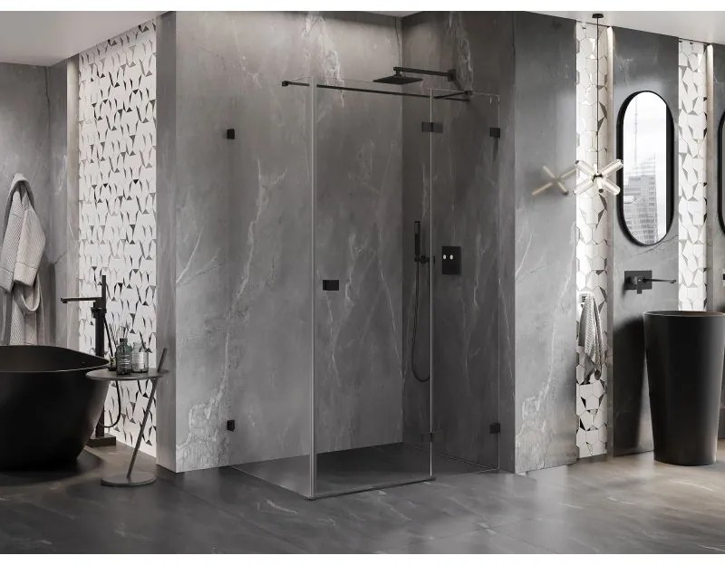 Mexen Lunar T pravostranný výklopný sprchový kút 140 x 80 cm, číre sklo, čierna matná, 834T-140-080-70-00-P