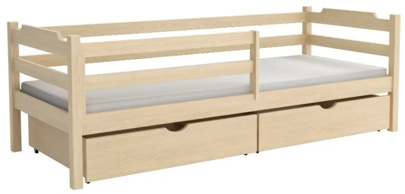 Detská posteľ z masívu borovice MIKULÁŠ so šuplíkmi - 200x90 cm - PRÍRODNÁ BOROVICA