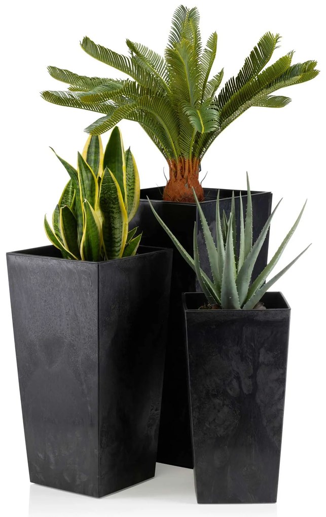 PLASTOVÝ KVETINÁČ PORTO 46X25X25 CM IMITÁCIA BETÓNU ČIERNA