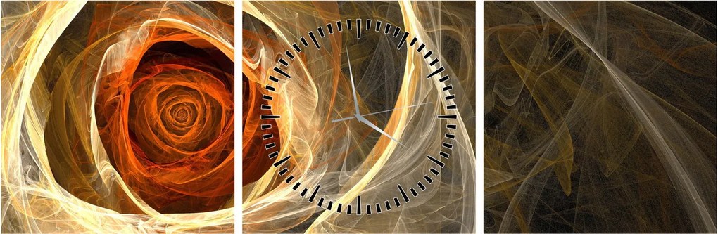 Obraz - Abstraktné ruže v ohnivých farbách (s hodinami) (90x30 cm)