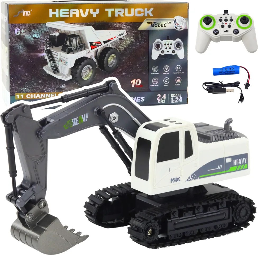 LEAN Toys Pásový bager na diaľkové ovládanie RC svetlá a zvuky biely 1:24
