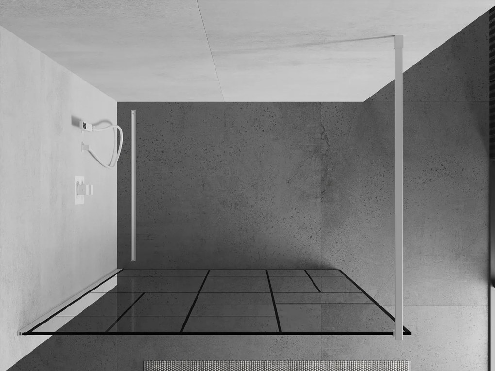Mexen Kioto, Walk-In sprchová zástena 110 x 200 cm, 8mm sklo číre/čierny vzor, biely profil, 800-110-101-20-78