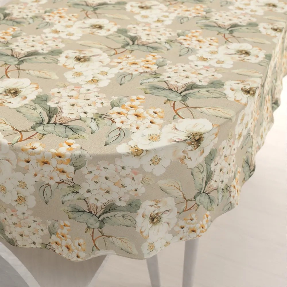 Biante Dekoračný oválny obrus PML-106 Maľované kvety na béžovom 140x160 cm