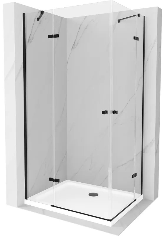 Mexen Roma Duo, sprchový kút 90 (dvere) x 80 (dvere) cm, 6mm číre sklo, čierny profil + slim sprchová vanička 5cm biela + čierny sifón, 854-090-080-70-02-4010B