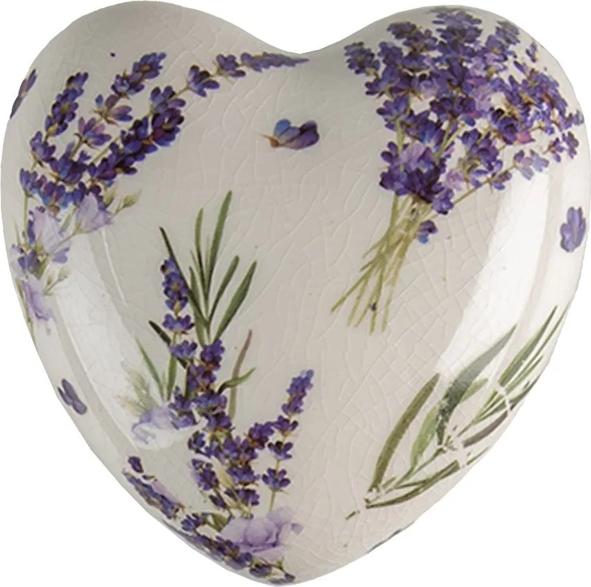 Keramické dekoračné srdce s levanduľou Lavandie M - 8*8*4 cm