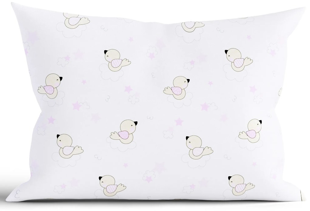 Bavlnená obliečka na vankúš Renforcé 40 × 60 cm - Vtáčiky ružové