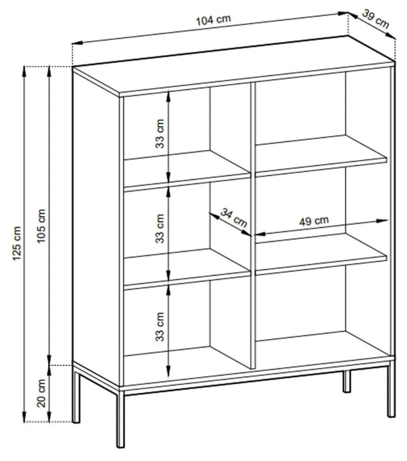 KOMODA VYSOKÁ VIGGO ŠEDÁ + ZLATÝ PODSTAVEC 104 cm