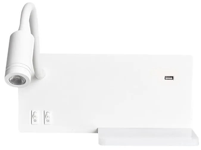 LED Nástenné svietidlo SHELF 1xLED/4W+1xLED/5W+1xLED/2W/230V + USB port biela