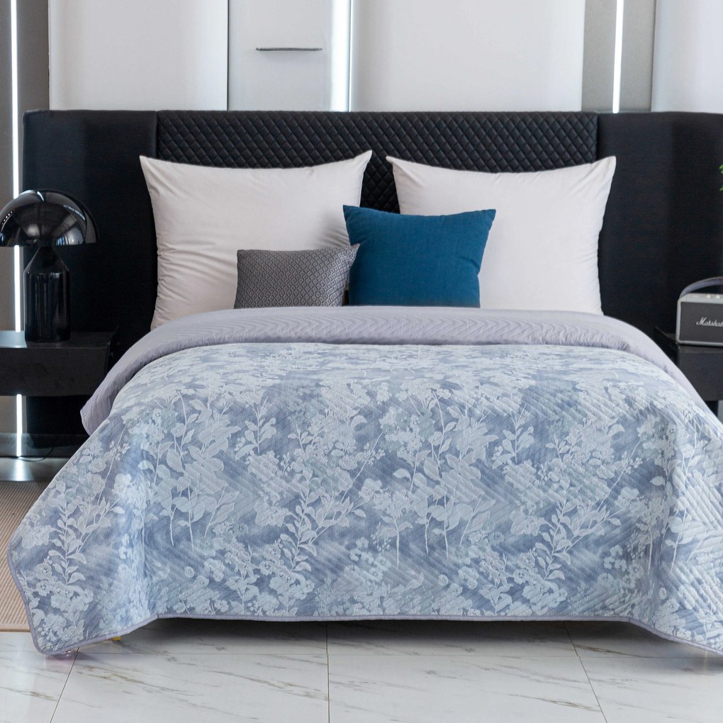 Prehoz na posteľ FLOWERS modrý / sivý Rozmer: 200 x 220 cm