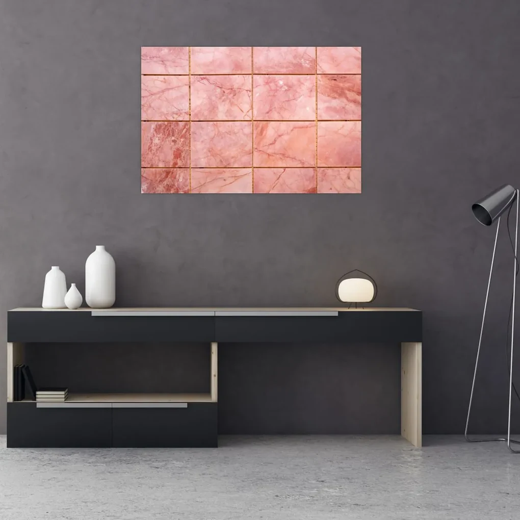 Obraz - Ružové, mramorované dlaždice (90x60 cm)