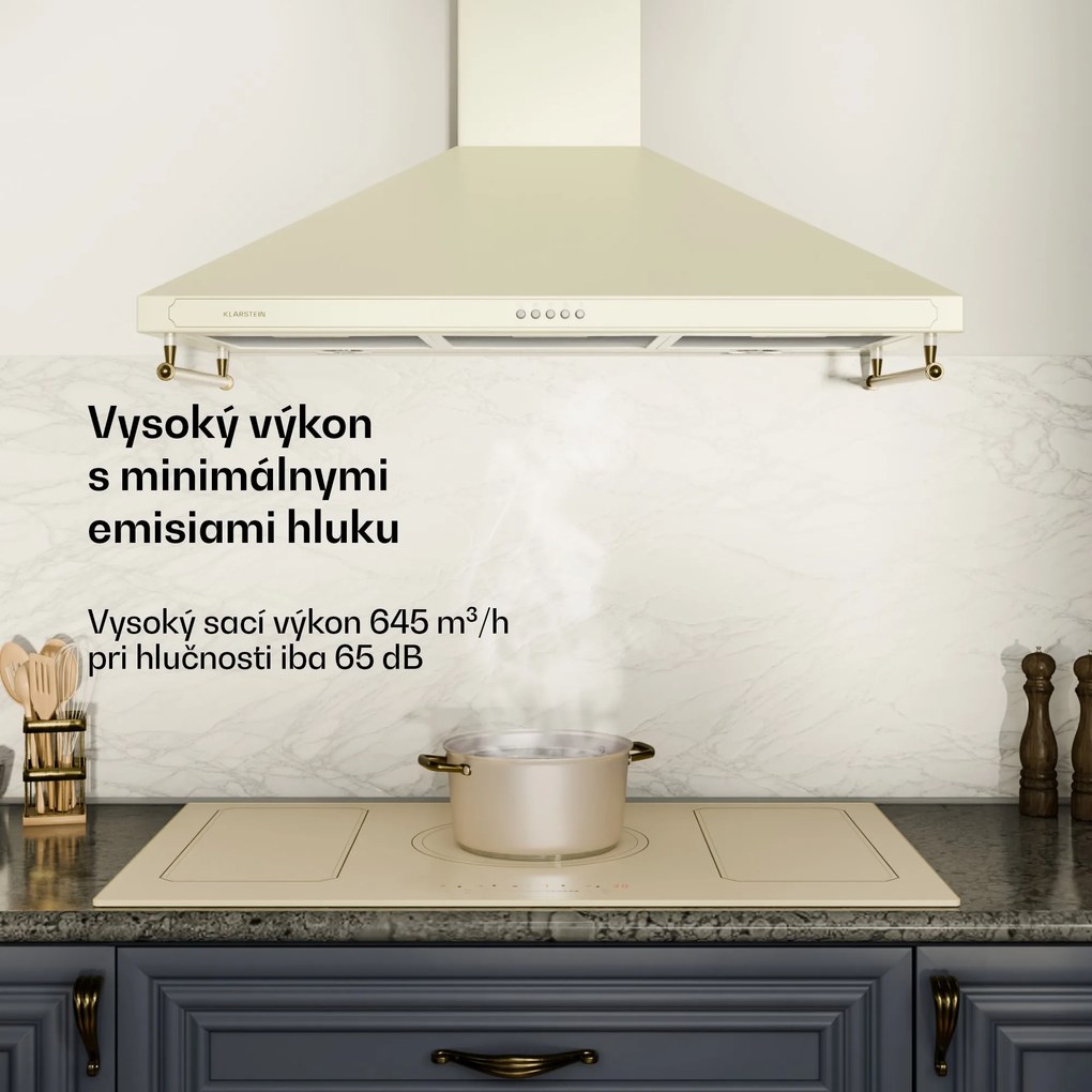 Klarstein Victoria 90, digestor, 90 cm, nástenný, 630 m³/h, LED, retro dizajn, slonovinový