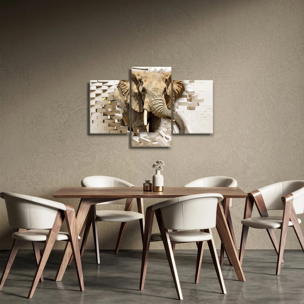 Obraz - Slon prerážajúci múr (90x60 cm)