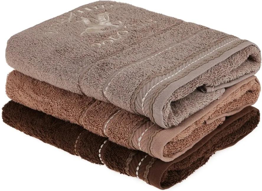 Sada 3 hnedých uterákov na ruky do kúpeľni, 90 x 50 cm