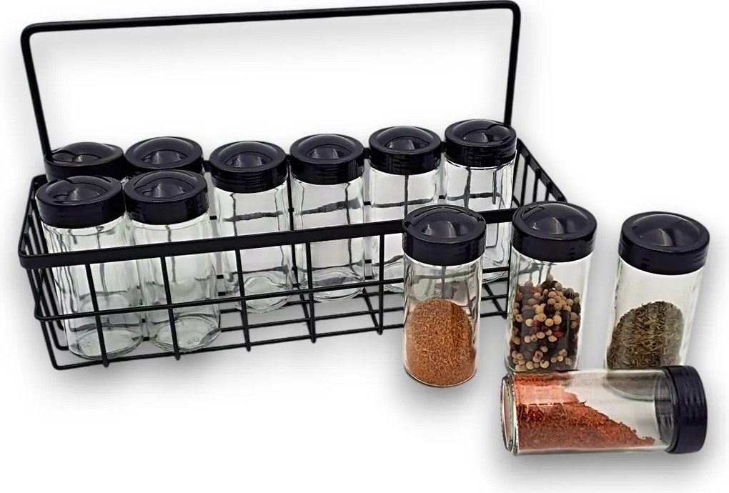 Orion Sada 12 kusov koreničiek BLACK 80ml v čiernom kovovom košíku