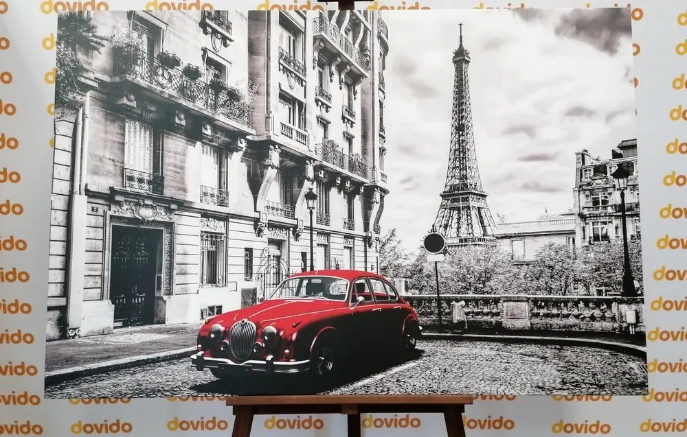 Obraz červené retro auto v Paríži - 60x40