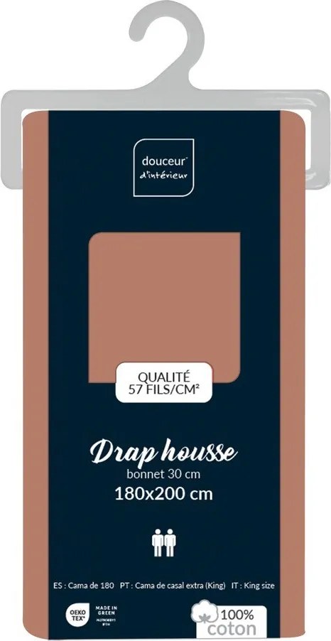 Napínacia bavlnená plachta v lososovej farbe 180x200 cm Lina – douceur d'intérieur