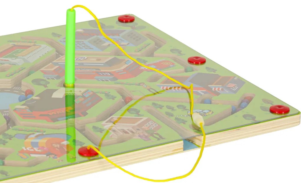 KIK Magnetické drevené bludisko na cesty pre deti 3+ – vzdelávacia hra 2 hráči