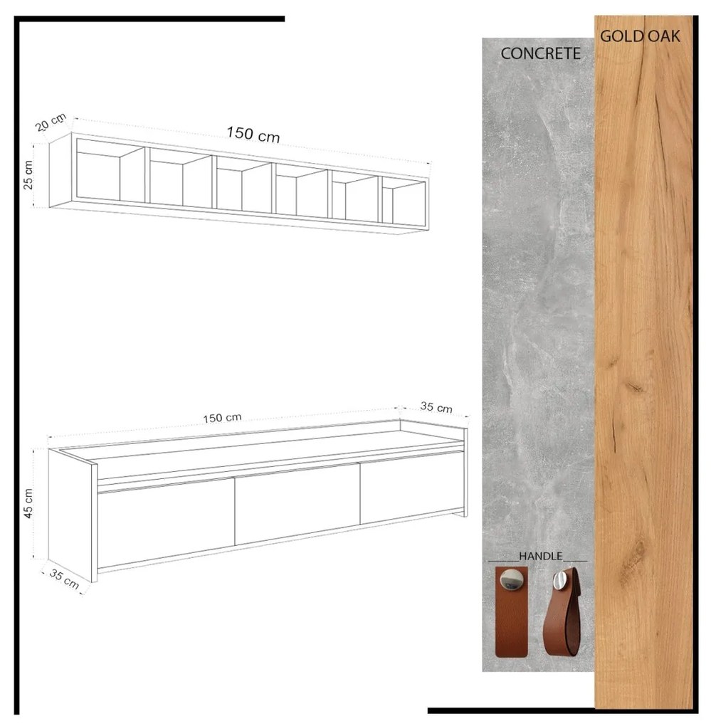 Obývacia stena SLEPPA 150 cm dub/betón