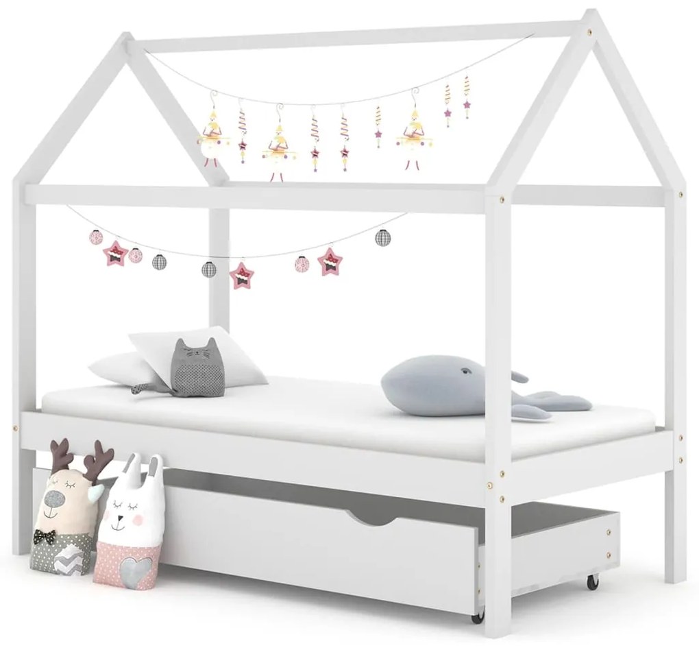 vidaXL Detský posteľný rám so zásuvkou biely 80x160 cm borovica