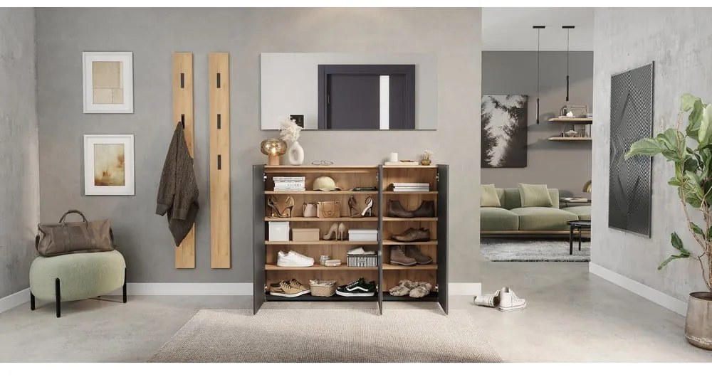 Antracitová skrinka na topánky v dekore duba 138x105x25 cm Libbiano – Germania