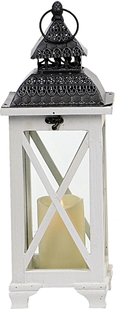 Drevený lampáš s čiernym vrchom MSL3515 - biely (16x16x47 cm) - vidiecky štýl