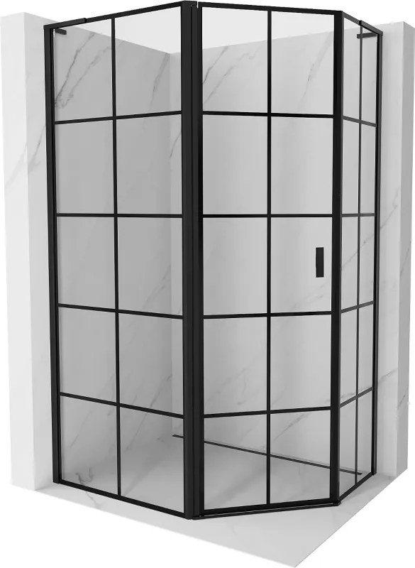 Mexen Mist L, päťuholníkový sprchový kút s krídlovými dverami, 100 x 90 cm, 8mm číre sklo, čierny profil, 8A8L-100-090-70-77-L