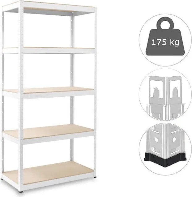 MEGA HIT: Regál 180x90x40 cm lakovaný 5-policový, nosnosť 875 kg - BIELY