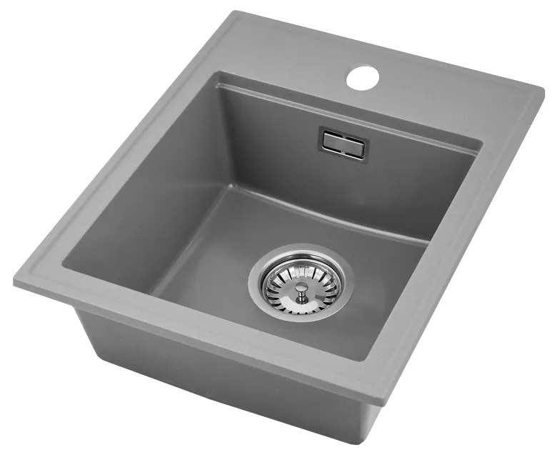 Sink Quality Ferrum New 4050, 1-komorový granitový drez 400x500x185 mm + chrómový sifón, šedá, SKQ-FER.4050.G.X