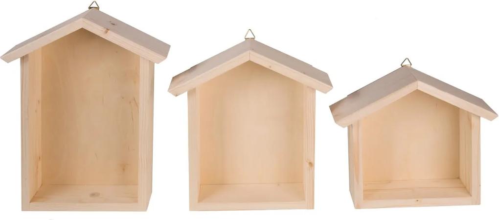 Drevobox Drevená polička domček - súprava 3 ks II | BIANO