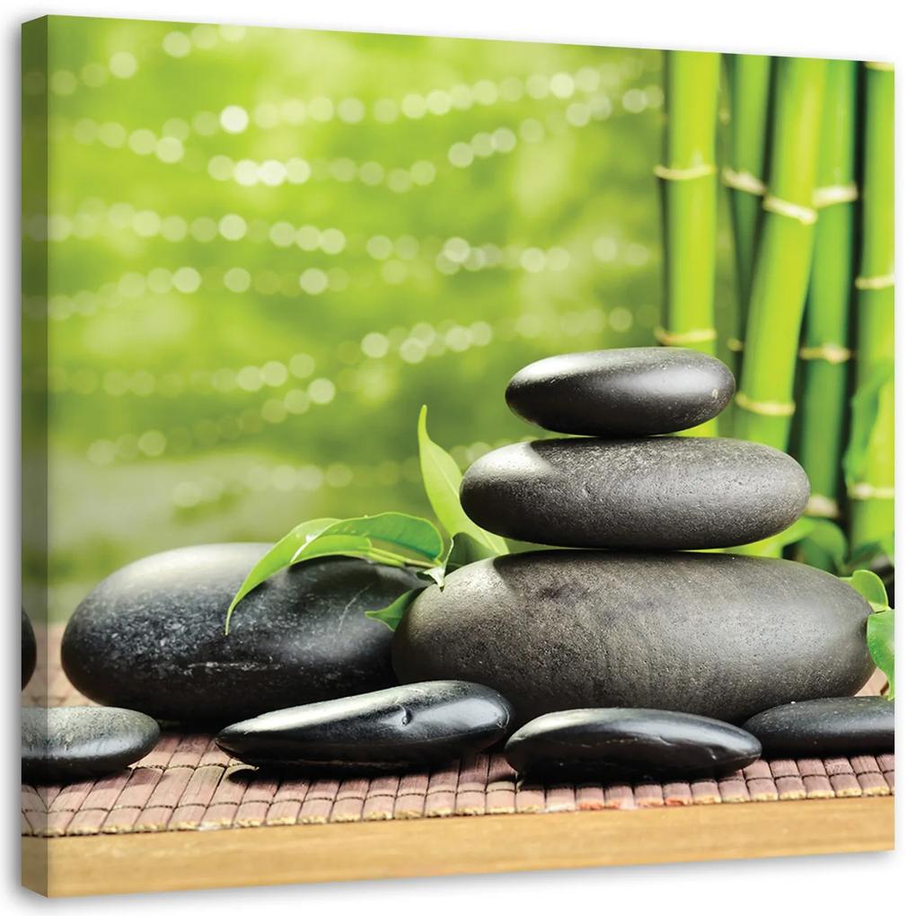 Gario Obraz na plátne Čierne zenové kamene a zeleň Rozmery: 30 x 30 cm