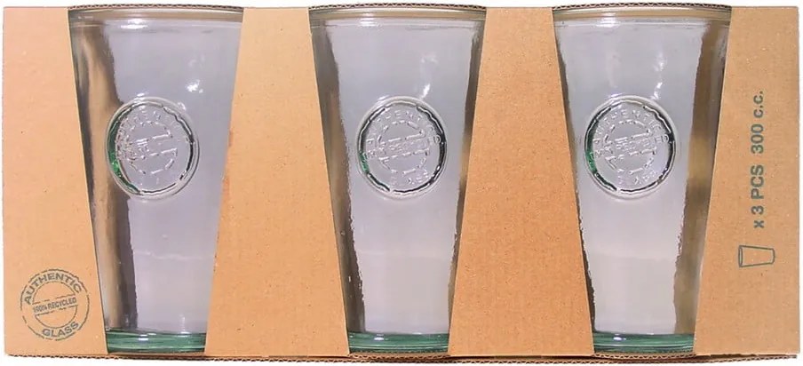 Súprava 3 pohárov z recyklovaného skla Esschert Design Authentic, 300 ml