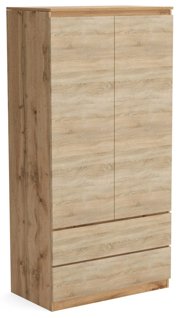 Šatní skriňa 90cm so 2 zásuvkami a vešiakom LUNE Dub Wotan/Dub Sonoma