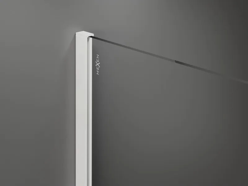 Mexen Kioto, Walk-In sprchová zástena 130 x 200 cm, 8mm číre sklo, biely profil, 800-130-101-20-00