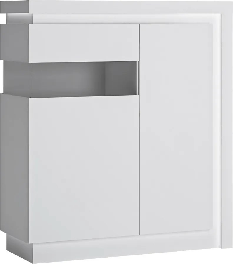 Skrinka s presklením Lyon, biely lesk, s osvetlením, ľavá