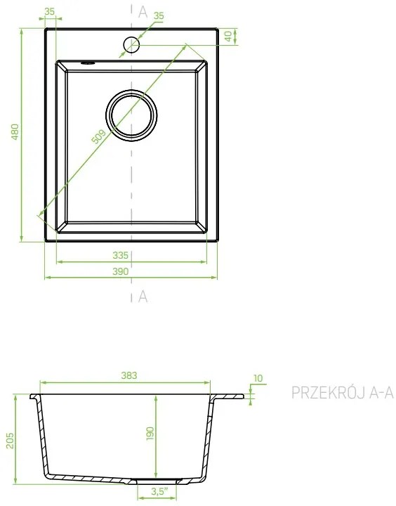 Laveo Chichi, 1-komorový granitový drez 390x480x205 mm, béžová, LAV-SBH_410T