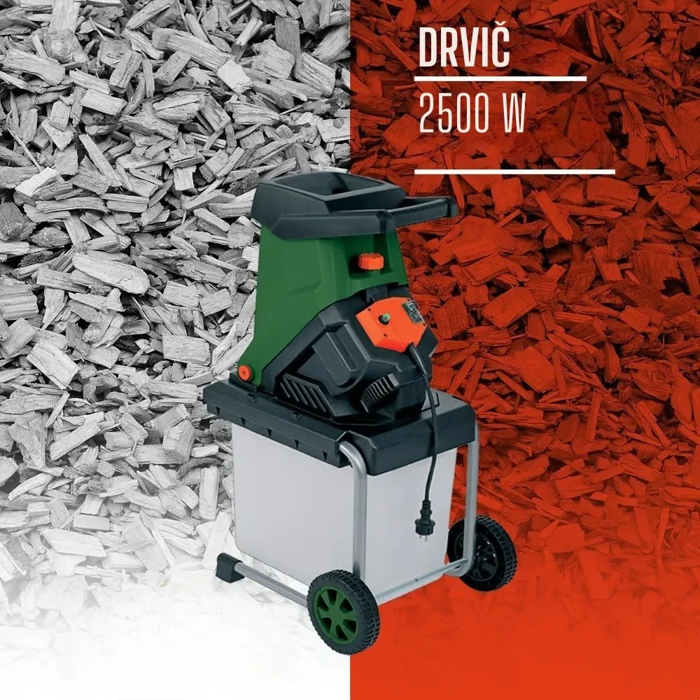 Záhradný štiepkovač/drvič CHIP s 50l zbernou nádobou, 3100W čierna/zelená Gardebruk