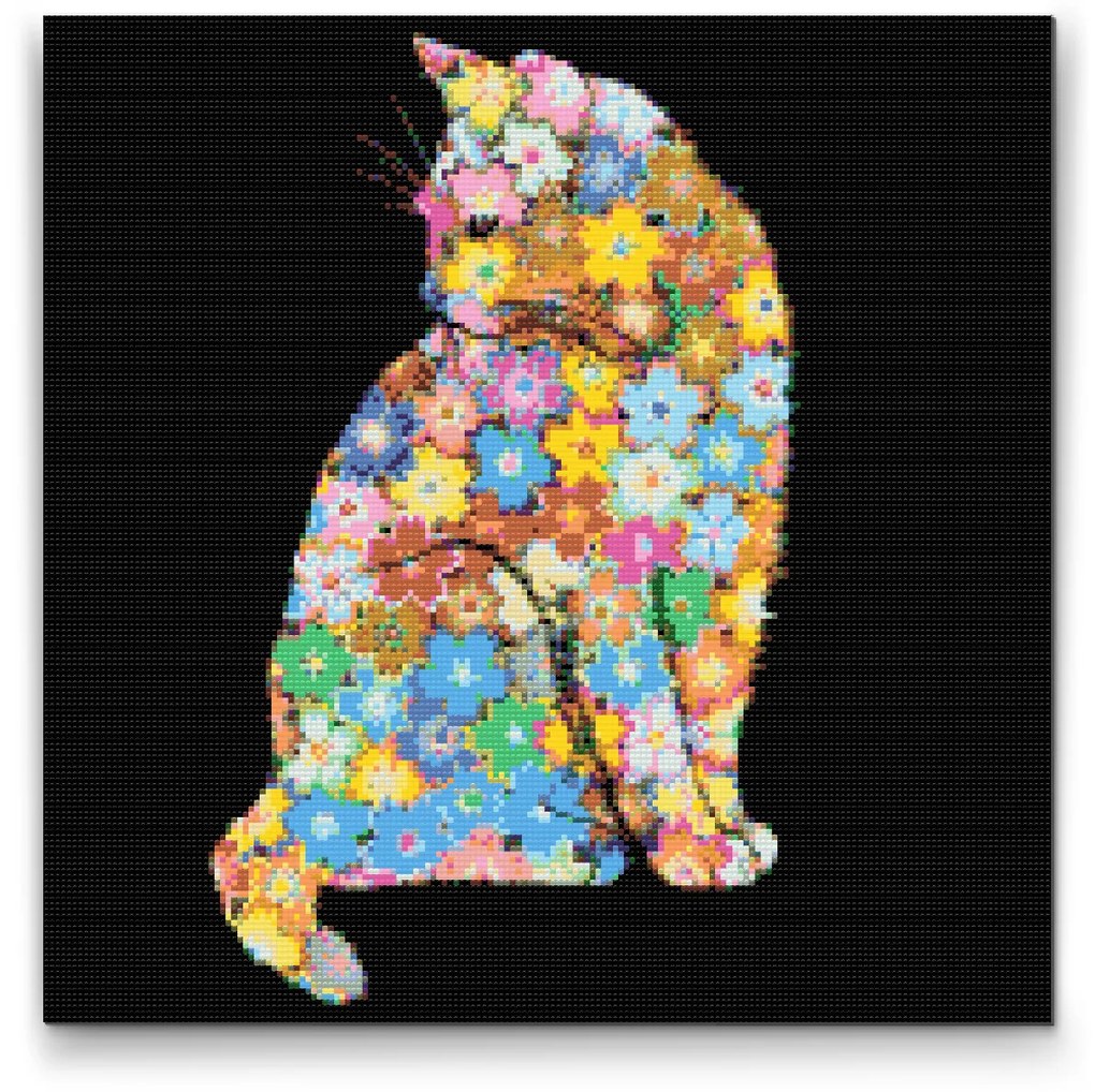 Gario Diamantové maľovanie Kvetinová mačka Rozmery: 50 x 50 cm, Rámovanie: S vnútorným rámom, Diamanty: Okrúhle