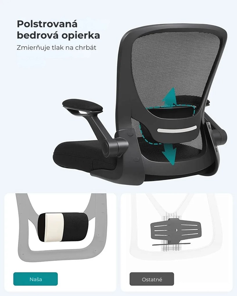 Kancelárska stolička ERGO so sklopnými podrúčkami, max. 120kg, čierna SongmicsHome