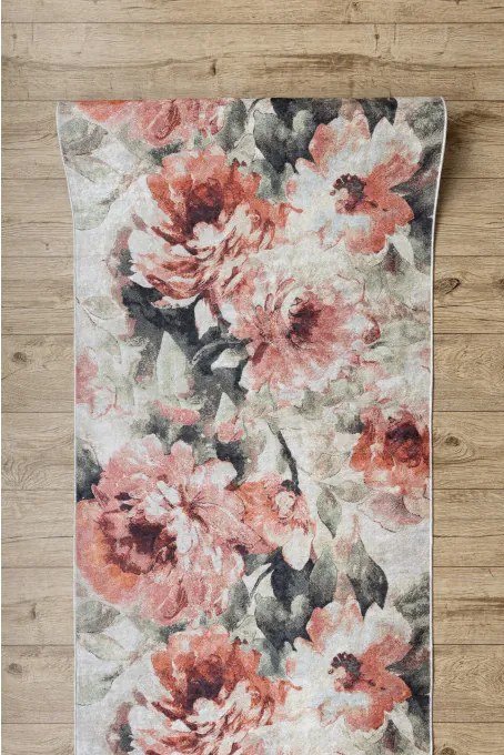 Protišmykový behúň LOTUS BOUQUET 52900 kvety béžový / ružový - Výpredaj