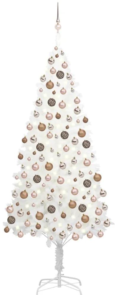 Umelý vianočný stromček s LED a súpravou gulí biely 210 cm 3077635