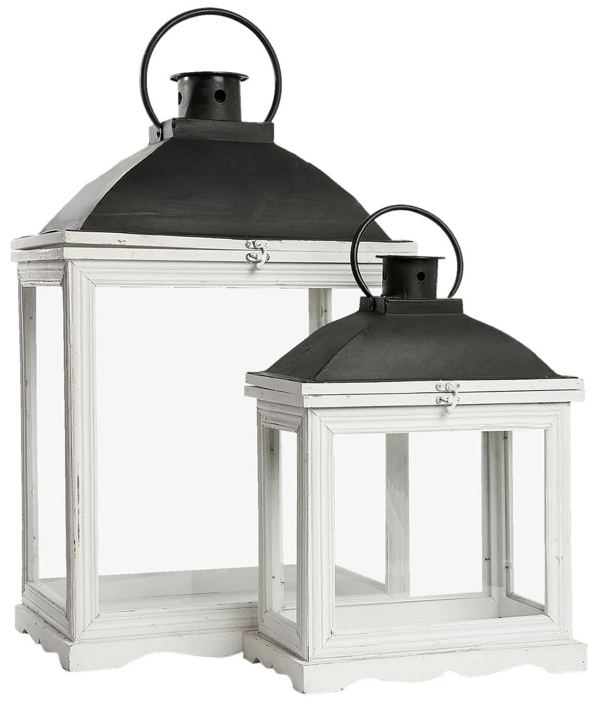 Set 2 drevených lampášov s patinou - 42 * 26 * 65/33 * 18 * 44 cm