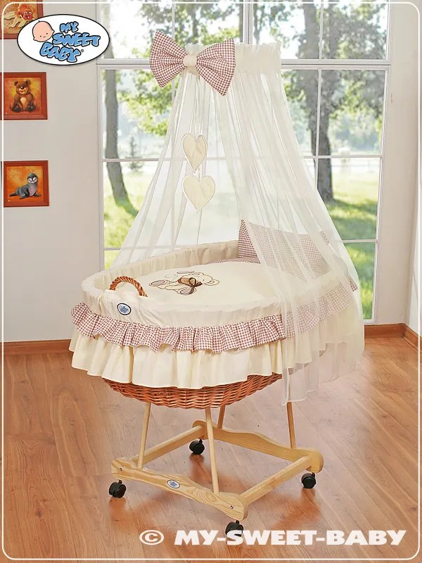 My Sweet Baby Mojžišový košík so závesom- Medveď s mašľou hnedá